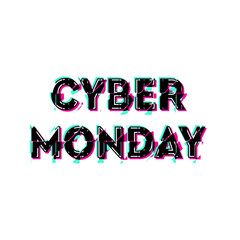 Cyber Monday sale and discount concept banner in distorted glitch style. Text and title for your Cyber Monday ad, branding, shares and social media design.