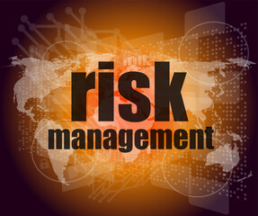 Poster - management concept: words risk management on digital screen