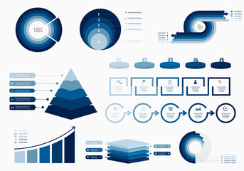 Fototapete - Collection of vector circle chart infographic templates for presentations, advertising, layouts, annual reports. 5 options, steps, parts, performance review.