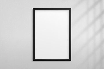 Wall Mural - mockup black frame photo on wall with shadow. mock up artwork picture framed. vertical boarder. empt