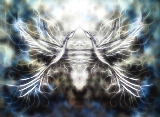 Poster - Flying phoenix bird as symbol of rebirth and new beginning and ancient ornament in background.