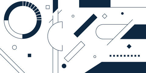 Poster - Abstract geometric shapes with geometrical minimal outline on dark blue white background