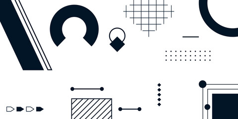 Poster - Abstract geometric shapes with geometrical minimal outline on dark blue white background