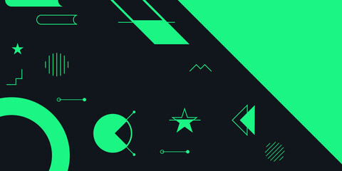Poster - Abstract geometric shapes with geometrical minimal outline on light green black background