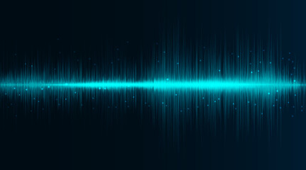 Poster - Sound wave neon flash lines in turquoise and blue on gradient background