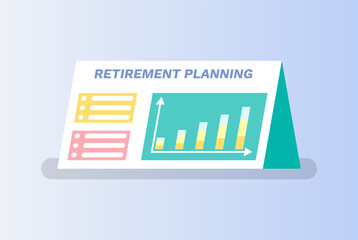 Poster - retirement planning vector, board containing information about pension and ways of saving money, dia