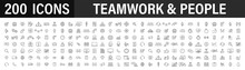 Set Of 200 Teamwork Web Icons In Line Style. Team Work, People, Support, Business. Vector Illustration.