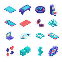 Wall Mural - Color Online Casino Gambling Icons Set 3d Isometric View. Vector