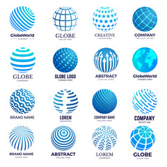 Poster - Globe symbols. Circle forms world round shapes identity stylized icon for logo design. Illustration globe shape, network technology, worldwide wireframe vector