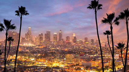 Fototapete - Los Angeles downtown skyline cityscape in CA