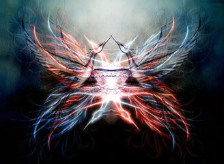 Poster - Flying phoenix bird as symbol of rebirth and new beginning and ancient ornament in background.
