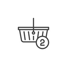 Order Contains Two Item Line Icon. Linear Style Sign For Mobile Concept And Web Design. Two Purchase In Shopping Basket Outline Vector Icon. Symbol, Logo Illustration. Vector Graphics