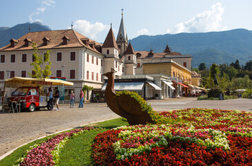 MERANO, ITALY, SEPTEMBER 13, 2020 - View of the mountain town of Merano, South Tyrol, Italy