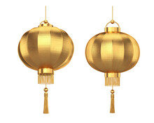 Golden Chinese Lantern Two Views On A White Background, 3D Render