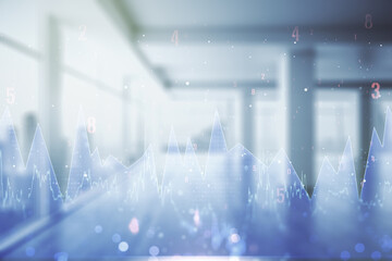 Aufkleber - Multi exposure of abstract virtual graphic data spreadsheet sketch on modern interior background, analytics and analysis concept