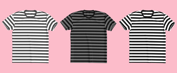 men's striped short sleeve t-shirt mockup, 3d illustration, 3d rendering