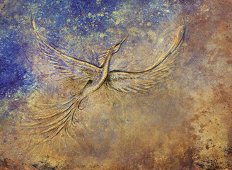 Poster - Flying phoenix bird as symbol of rebirth and new beginning.