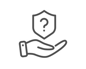 Poster - protection shield line icon. helping hand sign. question mark symbol. quality design element. linear