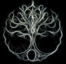 Tree Of Life Symbol On Structured Ornamental Background, Yggdrasil. Fractal Effect.