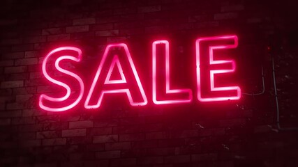 Wall Mural - red neon sign sale on a brick wall