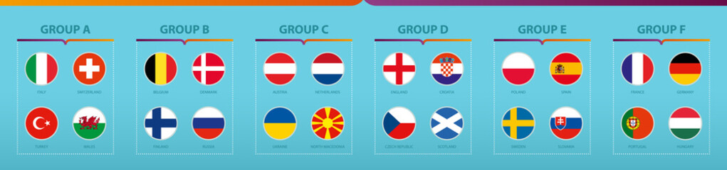 Wall Mural - Football tournament flags sorted by group.