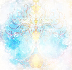 Poster - tree of life symbol on structured ornamental background, yggdrasil.