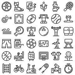 Poster - physical activity icons set. outline set of physical activity vector icons for web design isolated o