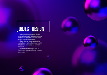 Poster - Abstract background with neon shiny blue and purple balls flying in perspective for science and business backdrop or wallpaper.