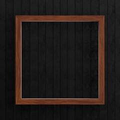 Canvas Print - Wooden slat box on matte black planks background. Square version.