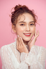 Wall Mural - Asian makeup girl in pink background