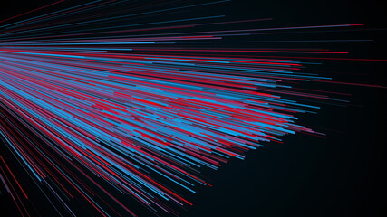 Poster - omputer generated stream of thin random lines and particles. 3d rendering arcuate backdrop