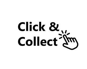 Fototapete - Click and collect text icon with hand pointer. Clipart image isolated on white background.