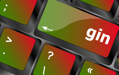 Aufkleber - gin word on keyboard key, notebook computer button