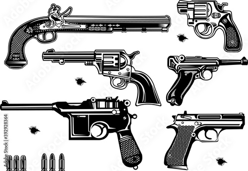 Cuadros en Lienzo Guns: old and modern pistols and revolvers
