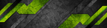 Grunge Green Black Tech Abstract Background Geometric Stripes. Vector Banner Design