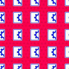 Blue Software, web development, programming concept icon isolated seamless pattern on red background. Programming language and program code on screen tablet. Vector.