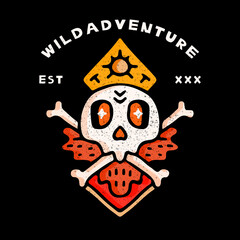 Wall Mural - Adventure Skull head in hype style with wild adventure typography. illustration for t shirt, poster, logo, sticker, or apparel merchandise.