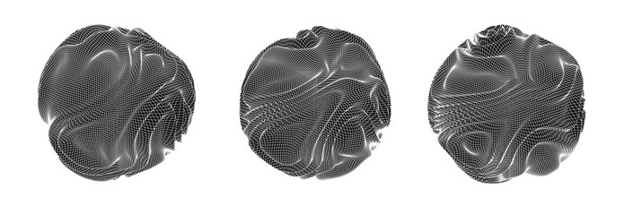 Aufkleber - Glitched and distorted spheres, organic morphing 3d blob set. Concept of data visualization, graph of mathematical function, generative computer art.