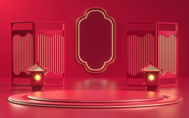 Wall Mural - Creative drawing of 3D Chinese style product display platform