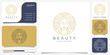 Beauty women hair circle line art style. logo and business card template.nature,line art,slim,haircut,beauty face. Premium Vector