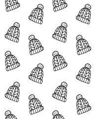 Sticker - Vector seamless pattern of hand drawn doodle sketch winter hat isolated on white background