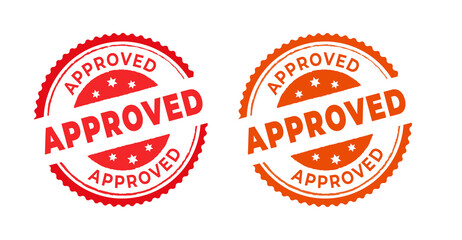 Approved stamp with the word approved. Approved stamp in rubber style, red round approved sign