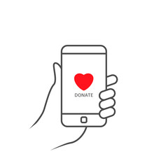 Poster - Hand holding smartphone. Donate icon