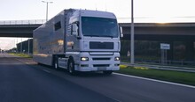 Hydrogen Fueled Truck On The Road Driving. H2 Combustion Truck Engine For Emission Free Ecofriendly Transport.