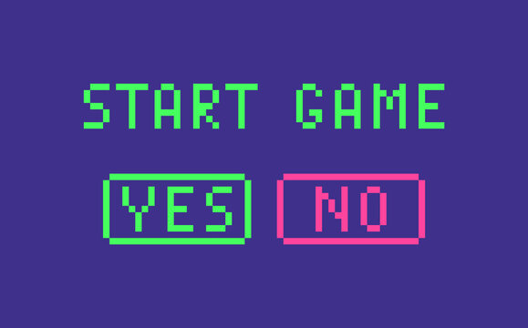 Start game web page banner in pixel art style.