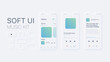 Soft UI Music design kit. Application design mockup. Smartphone app user interface.