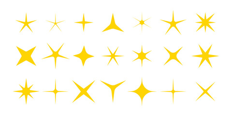 Wall Mural - twinkle stars. icons of stars with sparkle. christmas symbols with shine sparks. flare light from xm