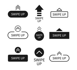 Fototapete - Swipe up icon. Arrows with buttons. Slide in story. Logos for scroll and drag in social media app. UI for action in internet. Black template with modern design. Outline mockup for blog. Vector
