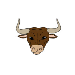 Sticker - Vector hand drawn doodle sketch colored bull face isolated on white background