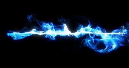 Poster - abstract line of blue smoke on black. 4k loop motion background, light strokes visual element. flowi